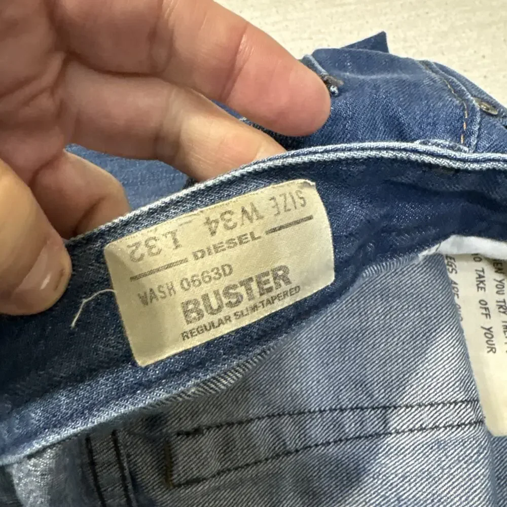Diesel Buster Mens 34x32 Regular Slim Tapered Blue Jeans Wash 0663D EUC